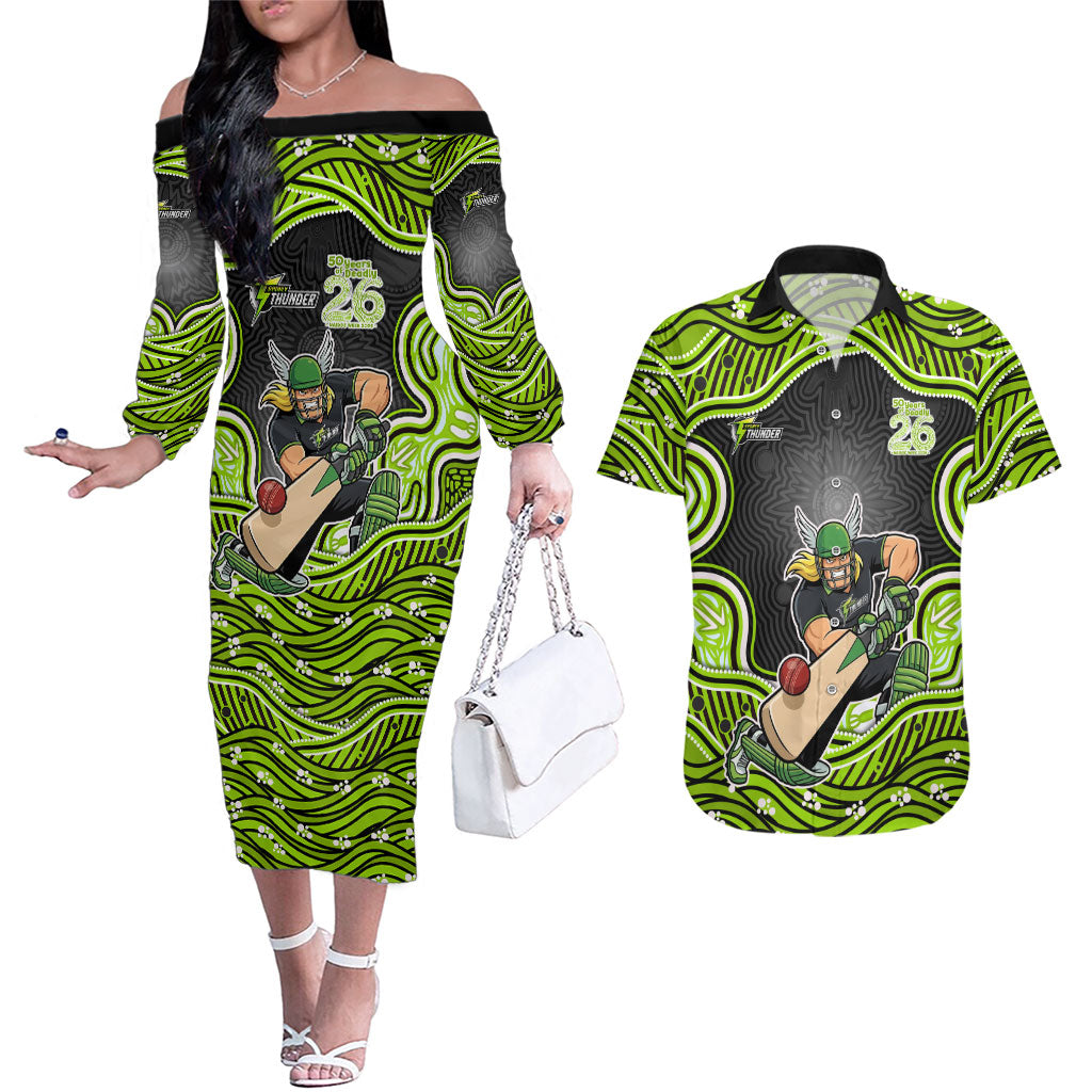 Sydney Thunder NAIDOC Week 2026 Couples Matching Off The Shoulder Long Sleeve Dress and Hawaiian Shirt Aboriginal Indigenous - 50 Years of Deadly