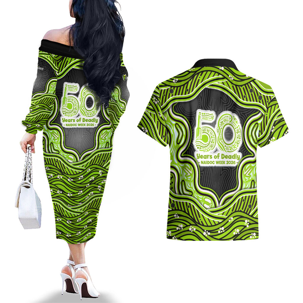 Sydney Thunder NAIDOC Week 2026 Couples Matching Off The Shoulder Long Sleeve Dress and Hawaiian Shirt Aboriginal Indigenous - 50 Years of Deadly
