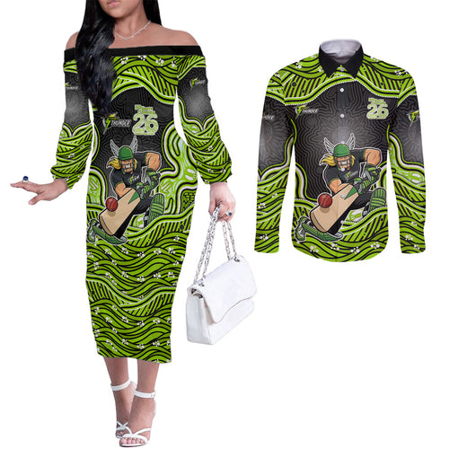 Sydney Thunder NAIDOC Week 2026 Couples Matching Off The Shoulder Long Sleeve Dress and Long Sleeve Button Shirt Aboriginal Indigenous - 50 Years of Deadly