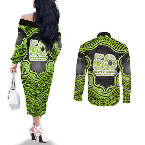 Sydney Thunder NAIDOC Week 2026 Couples Matching Off The Shoulder Long Sleeve Dress and Long Sleeve Button Shirt Aboriginal Indigenous - 50 Years of Deadly