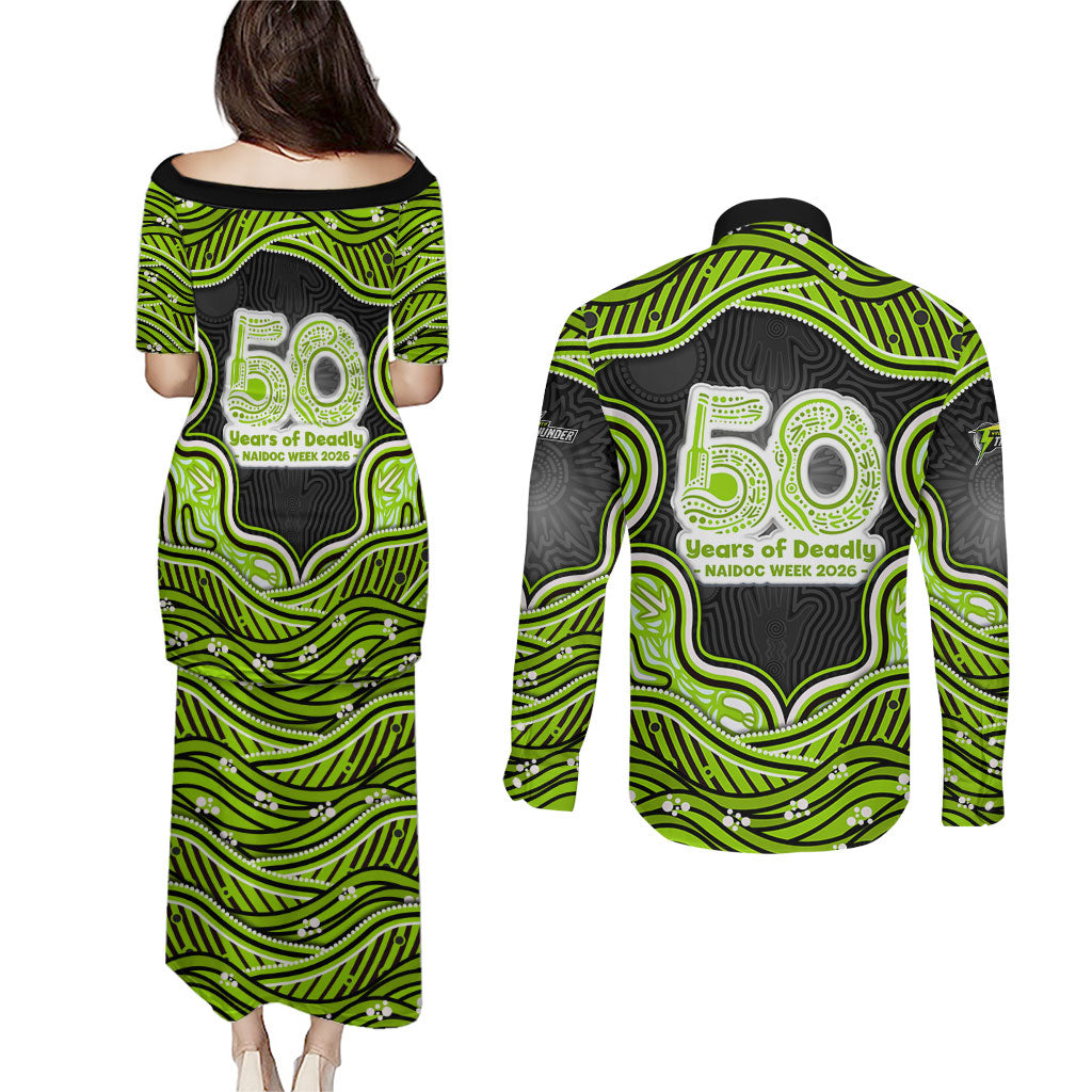 Sydney Thunder NAIDOC Week 2026 Couples Matching Puletasi and Long Sleeve Button Shirt Aboriginal Indigenous - 50 Years of Deadly