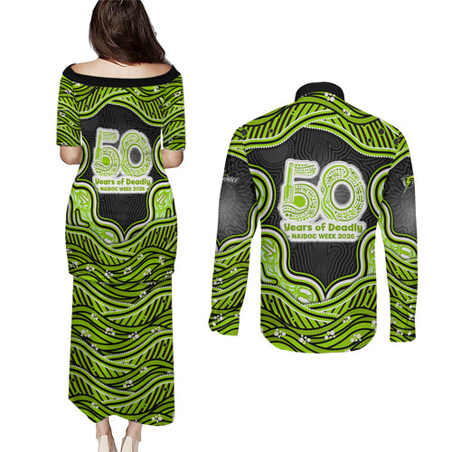 Sydney Thunder NAIDOC Week 2026 Couples Matching Puletasi and Long Sleeve Button Shirt Aboriginal Indigenous - 50 Years of Deadly