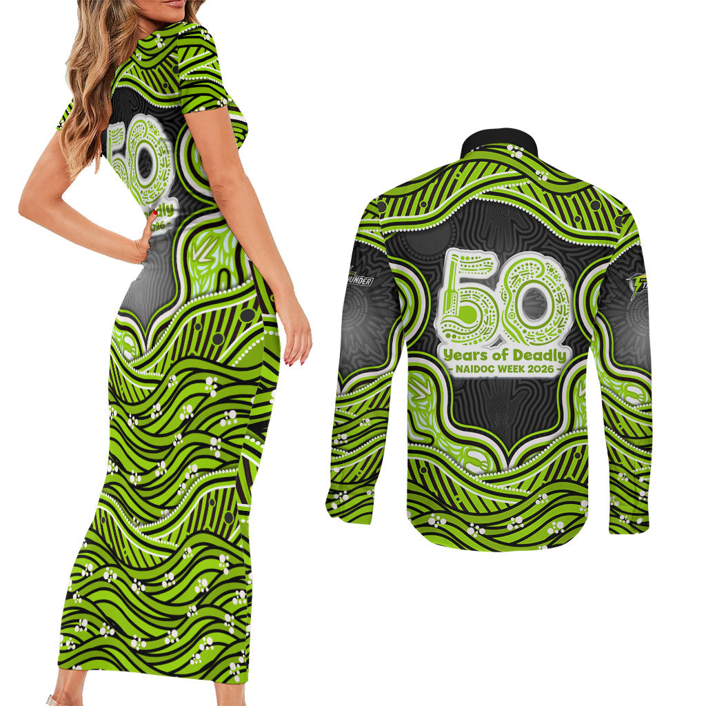 Sydney Thunder NAIDOC Week 2026 Couples Matching Short Sleeve Bodycon Dress and Long Sleeve Button Shirt Aboriginal Indigenous - 50 Years of Deadly