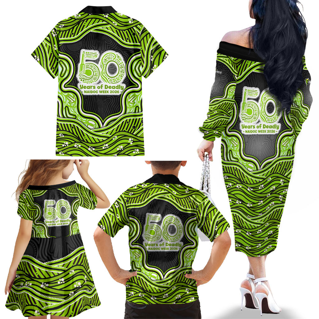 Sydney Thunder NAIDOC Week 2026 Family Matching Off The Shoulder Long Sleeve Dress and Hawaiian Shirt Aboriginal Indigenous - 50 Years of Deadly