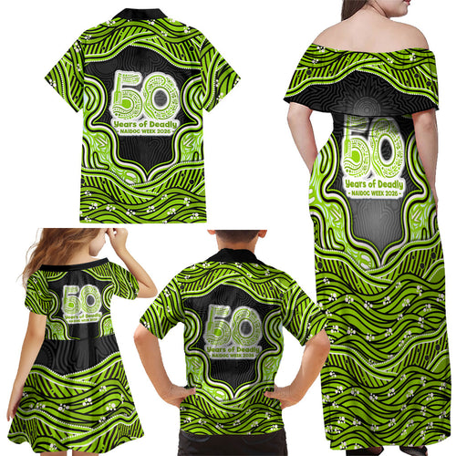 Sydney Thunder NAIDOC Week 2026 Family Matching Off Shoulder Maxi Dress and Hawaiian Shirt Aboriginal Indigenous - 50 Years of Deadly