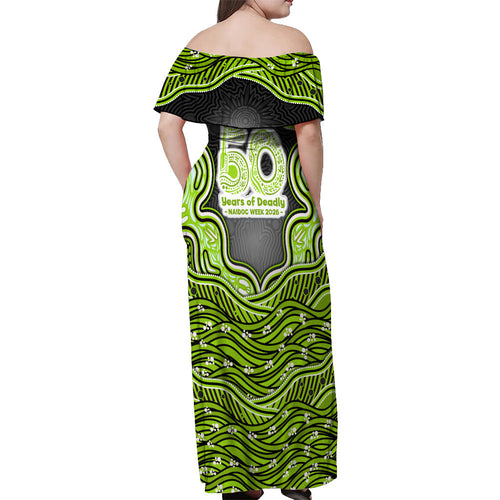 Sydney Thunder NAIDOC Week 2026 Off Shoulder Maxi Dress Aboriginal Indigenous - 50 Years of Deadly
