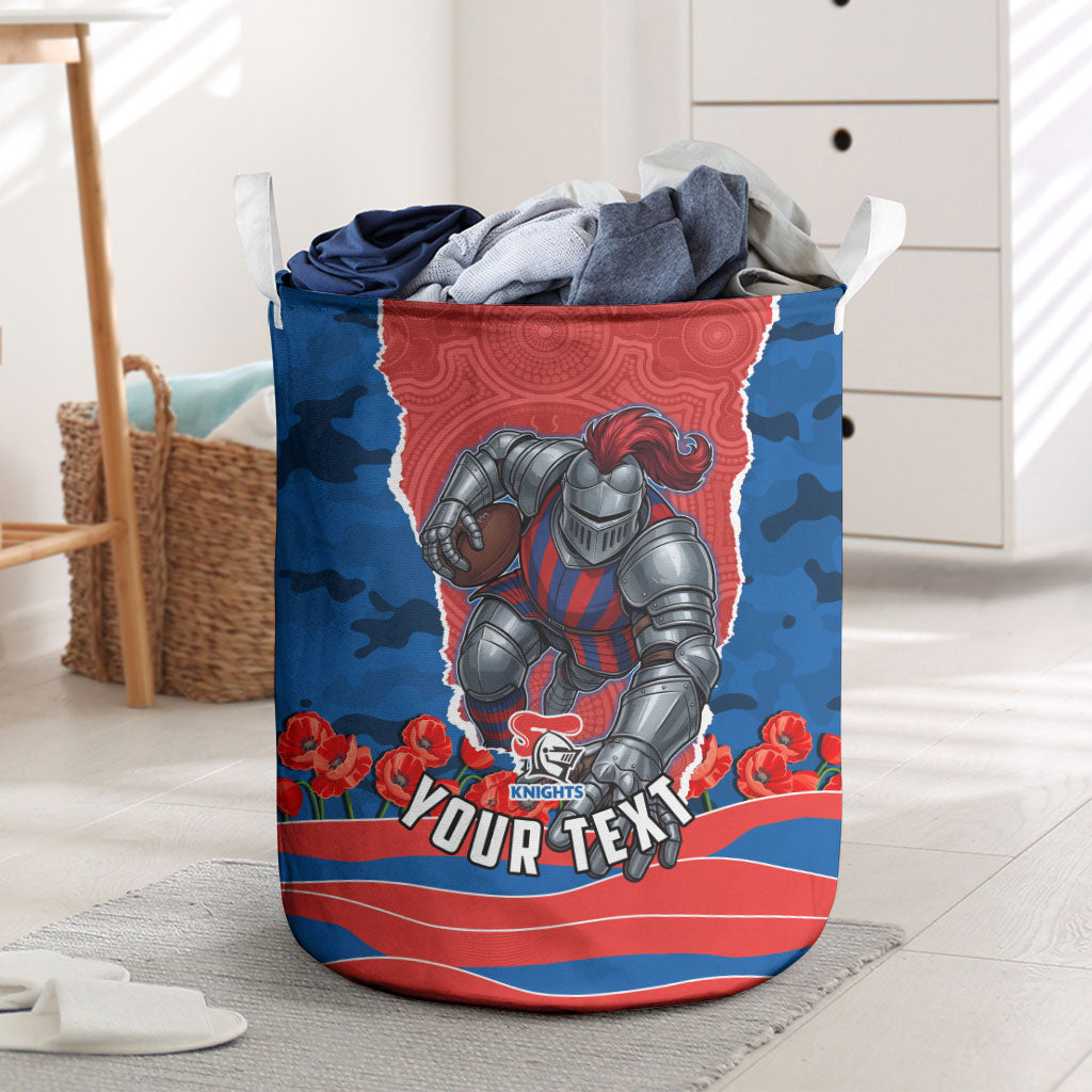 Personalized Newcastle Knights ANZAC Tribute Laundry Basket Poppy Field Soldier Silhouette Aboriginal Rugby Mascot