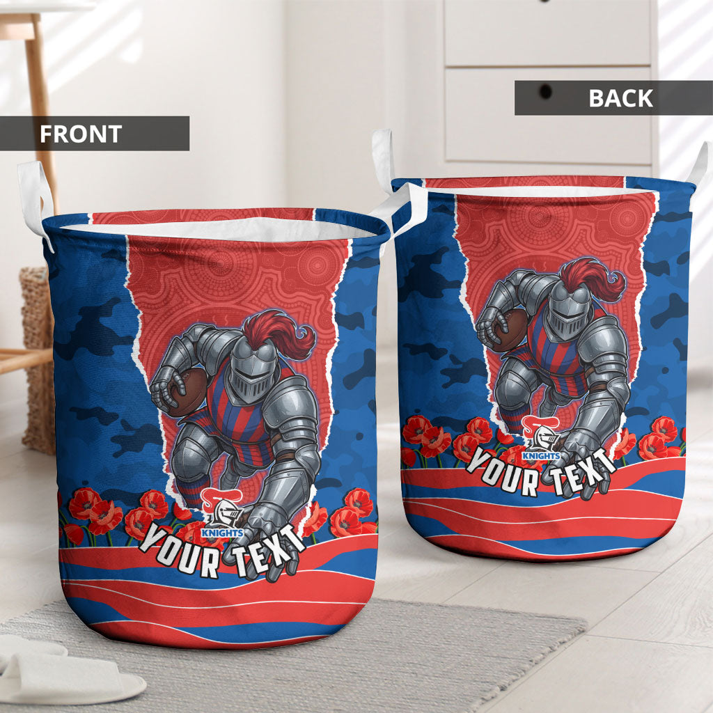 Personalized Newcastle Knights ANZAC Tribute Laundry Basket Poppy Field Soldier Silhouette Aboriginal Rugby Mascot