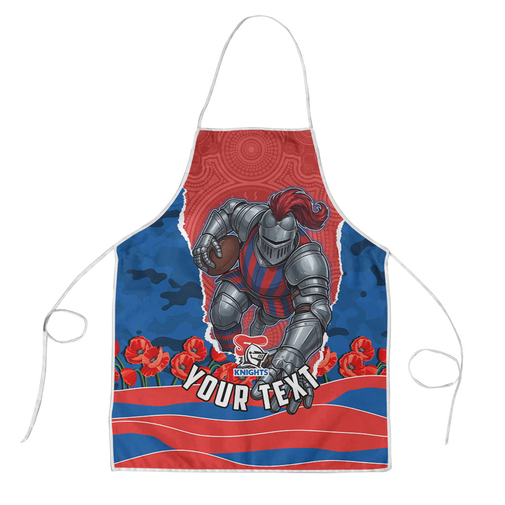 Personalized Newcastle Knights ANZAC Tribute Apron Poppy Field Soldier Silhouette Aboriginal Rugby Mascot