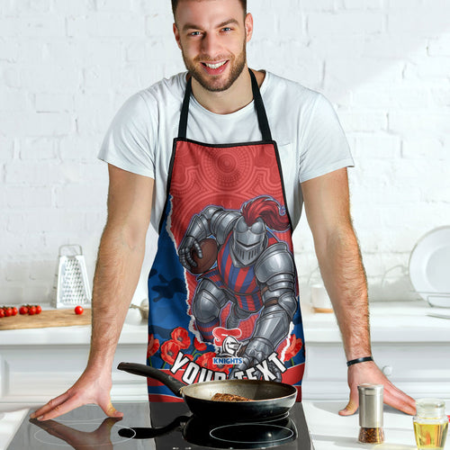 Personalized Newcastle Knights ANZAC Tribute Apron Poppy Field Soldier Silhouette Aboriginal Rugby Mascot