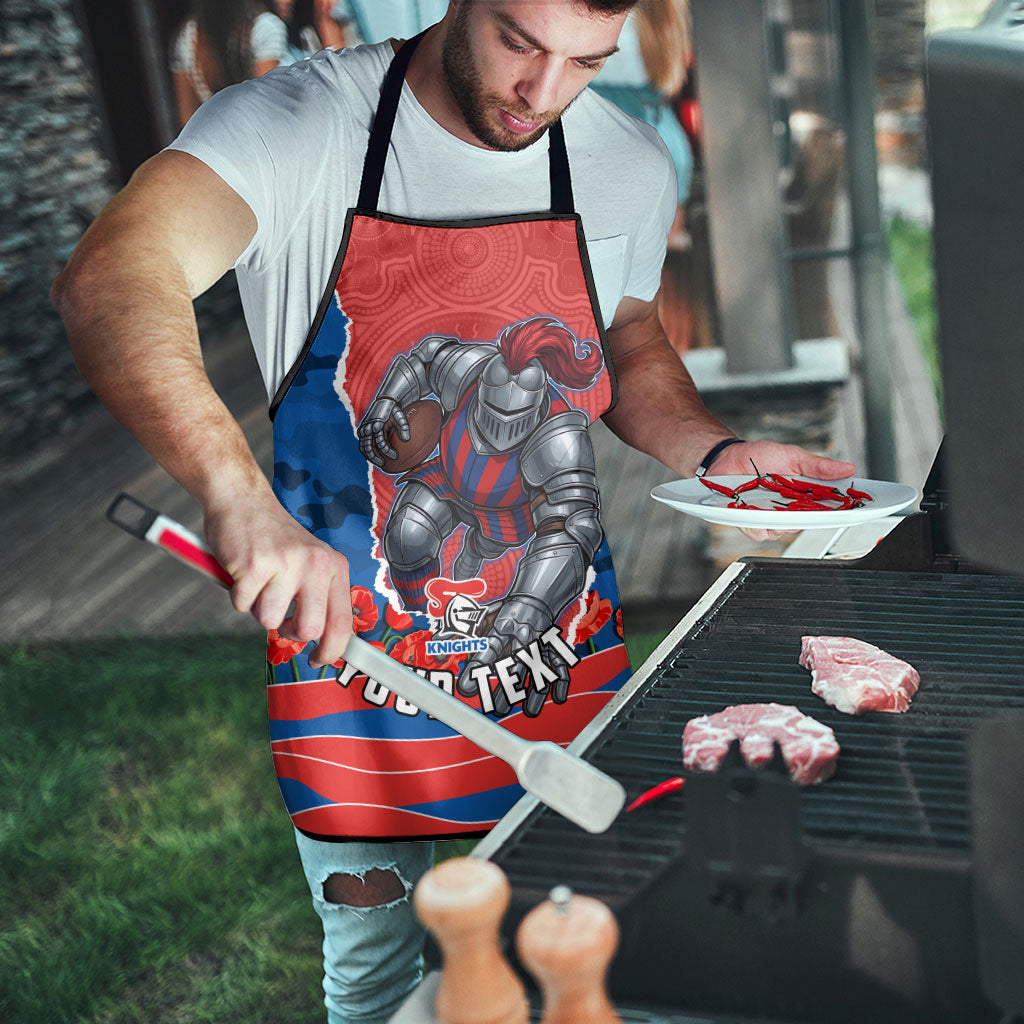 Personalized Newcastle Knights ANZAC Tribute Apron Poppy Field Soldier Silhouette Aboriginal Rugby Mascot