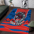 Personalized Newcastle Knights ANZAC Tribute Area Rug Poppy Field Soldier Silhouette Aboriginal Rugby Mascot