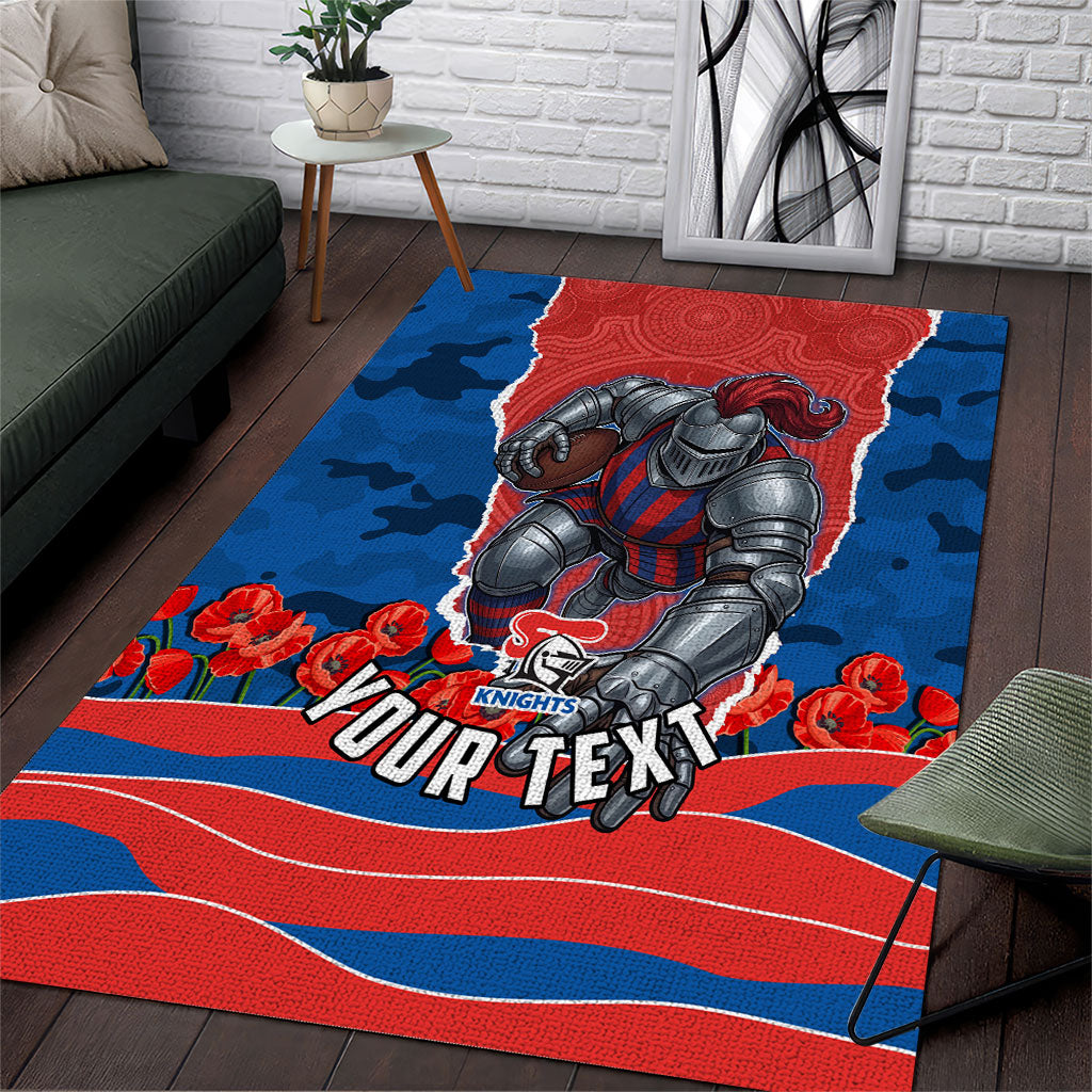 Personalized Newcastle Knights ANZAC Tribute Area Rug Poppy Field Soldier Silhouette Aboriginal Rugby Mascot