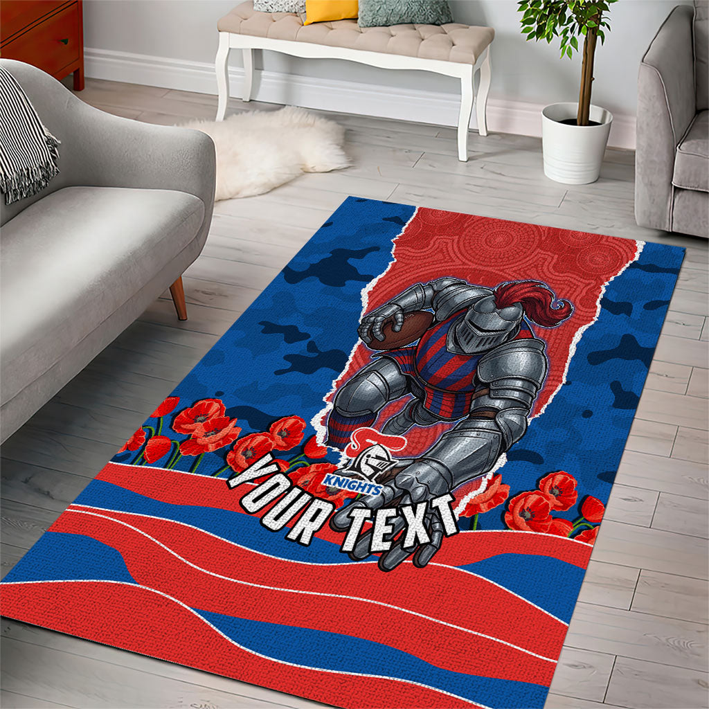 Personalized Newcastle Knights ANZAC Tribute Area Rug Poppy Field Soldier Silhouette Aboriginal Rugby Mascot