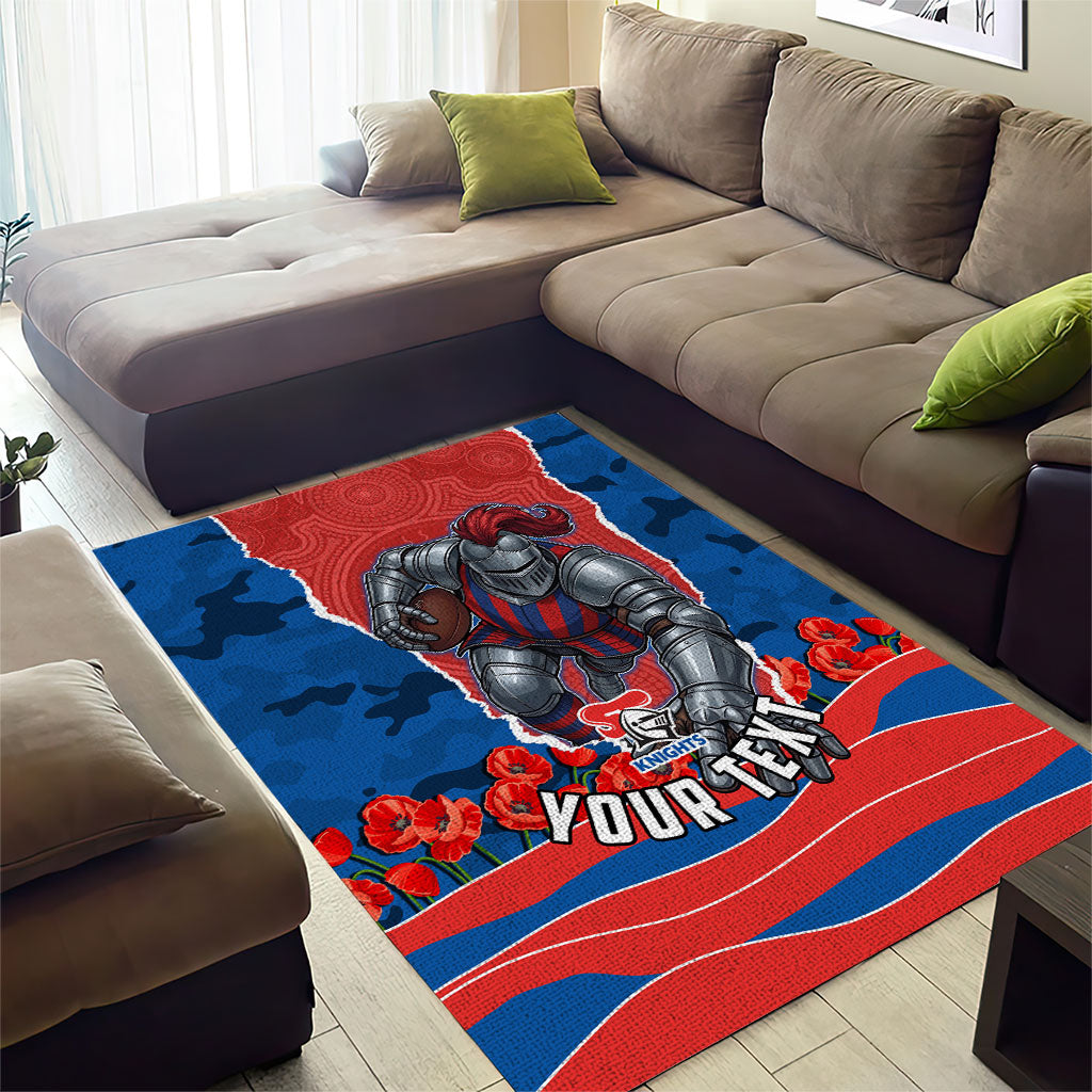 Personalized Newcastle Knights ANZAC Tribute Area Rug Poppy Field Soldier Silhouette Aboriginal Rugby Mascot
