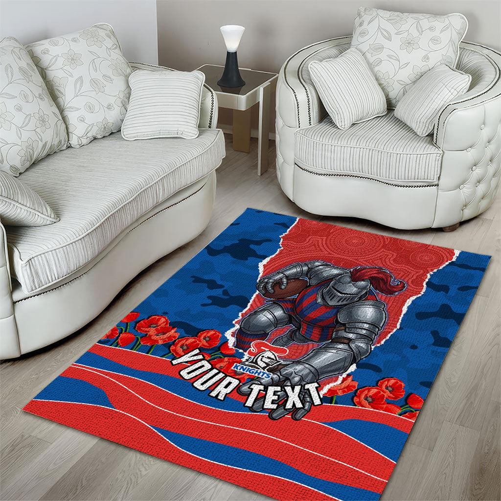 Personalized Newcastle Knights ANZAC Tribute Area Rug Poppy Field Soldier Silhouette Aboriginal Rugby Mascot