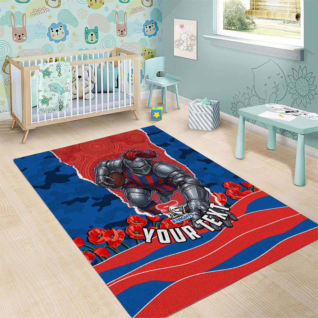 Personalized Newcastle Knights ANZAC Tribute Area Rug Poppy Field Soldier Silhouette Aboriginal Rugby Mascot