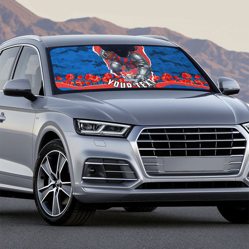 Personalized Newcastle Knights ANZAC Tribute Auto Sun Shade Poppy Field Soldier Silhouette Aboriginal Rugby Mascot