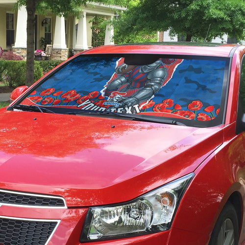 Personalized Newcastle Knights ANZAC Tribute Auto Sun Shade Poppy Field Soldier Silhouette Aboriginal Rugby Mascot