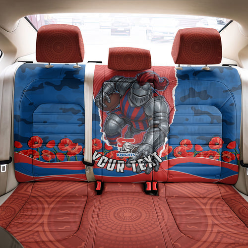 Personalized Newcastle Knights ANZAC Tribute Back Car Seat Cover Poppy Field Soldier Silhouette Aboriginal Rugby Mascot