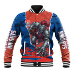 Personalized Newcastle Knights ANZAC Tribute Baseball Jacket Poppy Field Soldier Silhouette Aboriginal Rugby Mascot