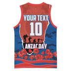 Personalized Newcastle Knights ANZAC Tribute Basketball Jersey Poppy Field Soldier Silhouette Aboriginal Rugby Mascot