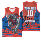 Personalized Newcastle Knights ANZAC Tribute Basketball Jersey Poppy Field Soldier Silhouette Aboriginal Rugby Mascot
