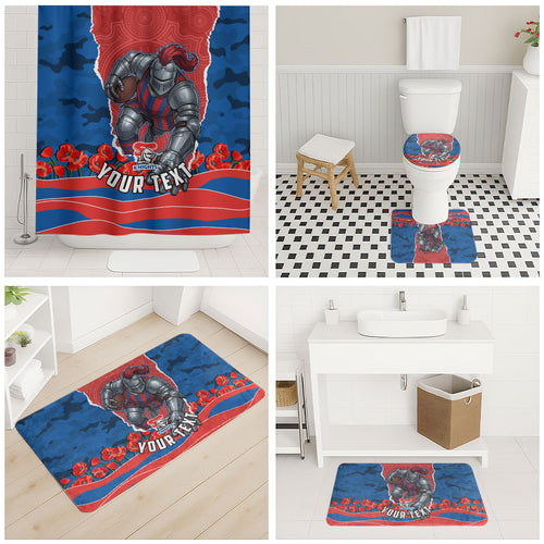 Personalized Newcastle Knights ANZAC Tribute Bathroom Set Poppy Field Soldier Silhouette Aboriginal Rugby Mascot