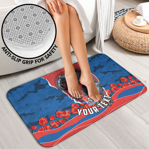 Personalized Newcastle Knights ANZAC Tribute Bathroom Set Poppy Field Soldier Silhouette Aboriginal Rugby Mascot