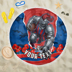 Personalized Newcastle Knights ANZAC Tribute Beach Blanket Poppy Field Soldier Silhouette Aboriginal Rugby Mascot