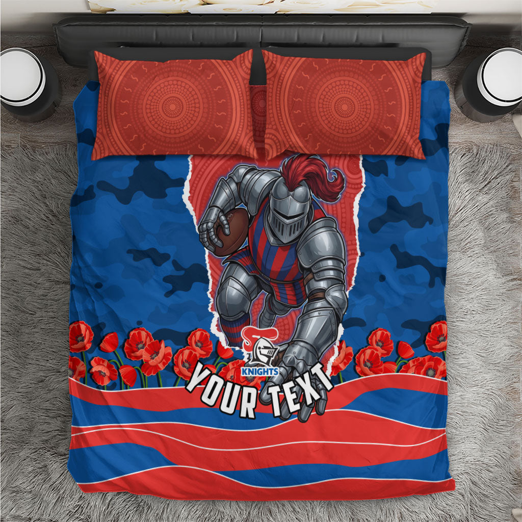 Personalized Newcastle Knights ANZAC Tribute Bedding Set Poppy Field Soldier Silhouette Aboriginal Rugby Mascot