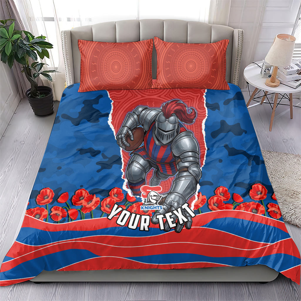 Personalized Newcastle Knights ANZAC Tribute Bedding Set Poppy Field Soldier Silhouette Aboriginal Rugby Mascot