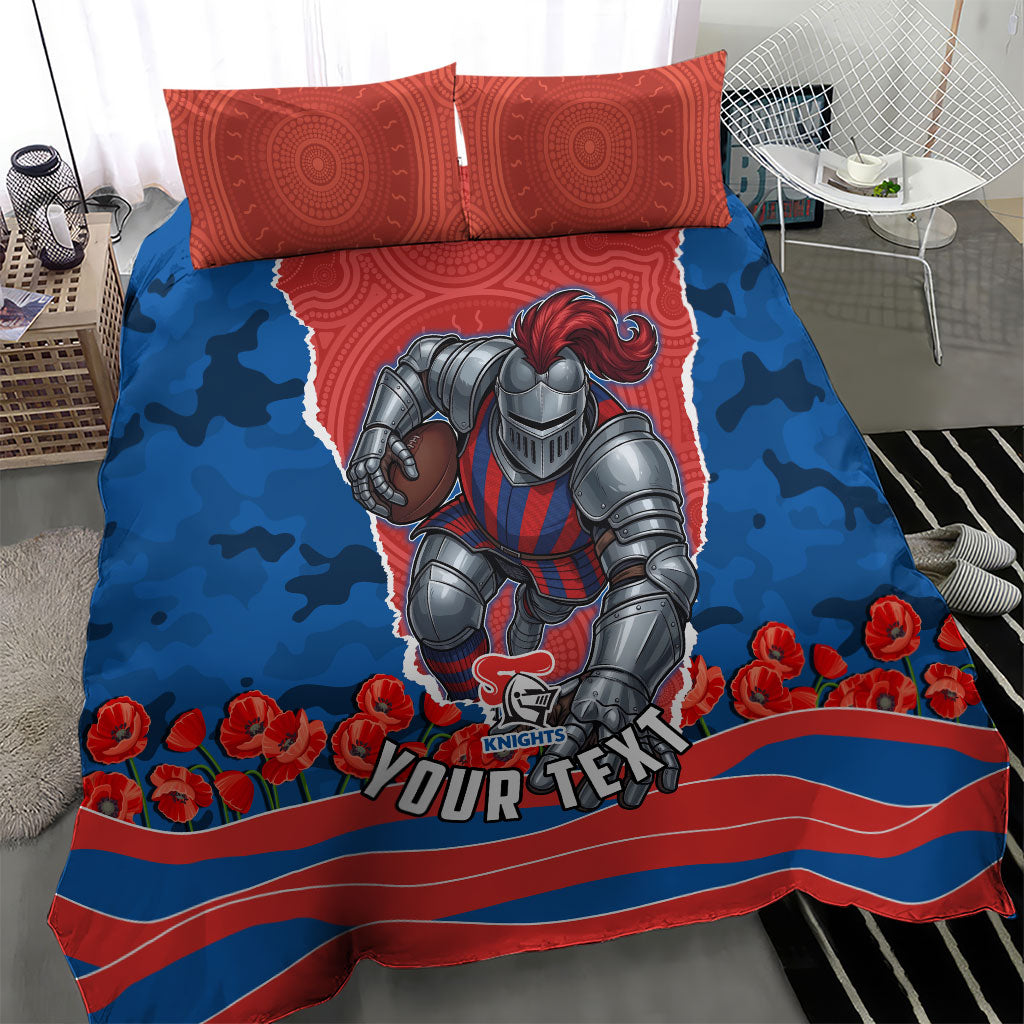 Personalized Newcastle Knights ANZAC Tribute Bedding Set Poppy Field Soldier Silhouette Aboriginal Rugby Mascot