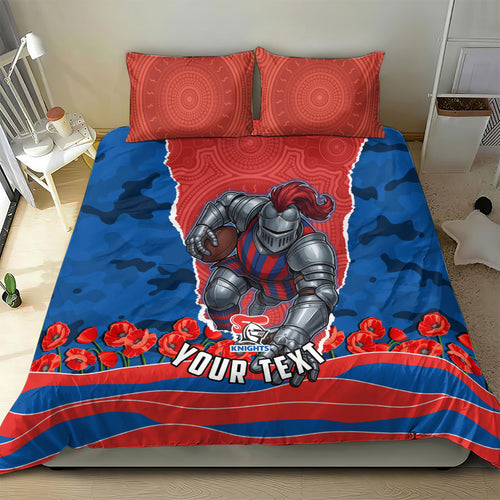 Personalized Newcastle Knights ANZAC Tribute Bedding Set Poppy Field Soldier Silhouette Aboriginal Rugby Mascot