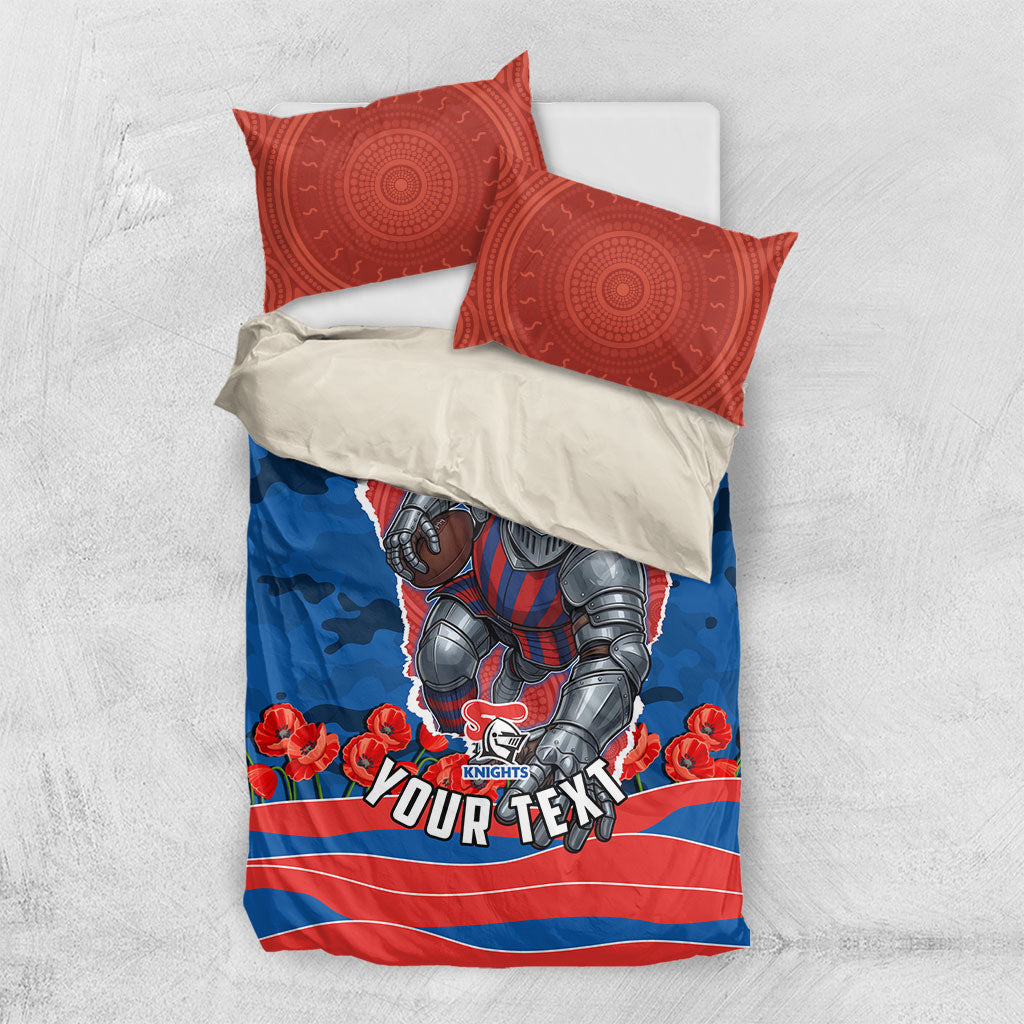 Personalized Newcastle Knights ANZAC Tribute Bedding Set Poppy Field Soldier Silhouette Aboriginal Rugby Mascot