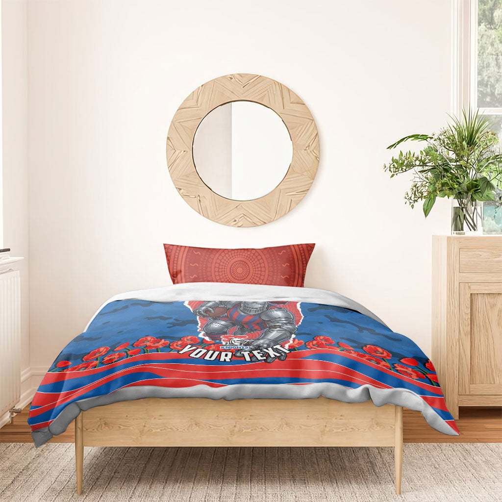 Personalized Newcastle Knights ANZAC Tribute Bedding Set Poppy Field Soldier Silhouette Aboriginal Rugby Mascot