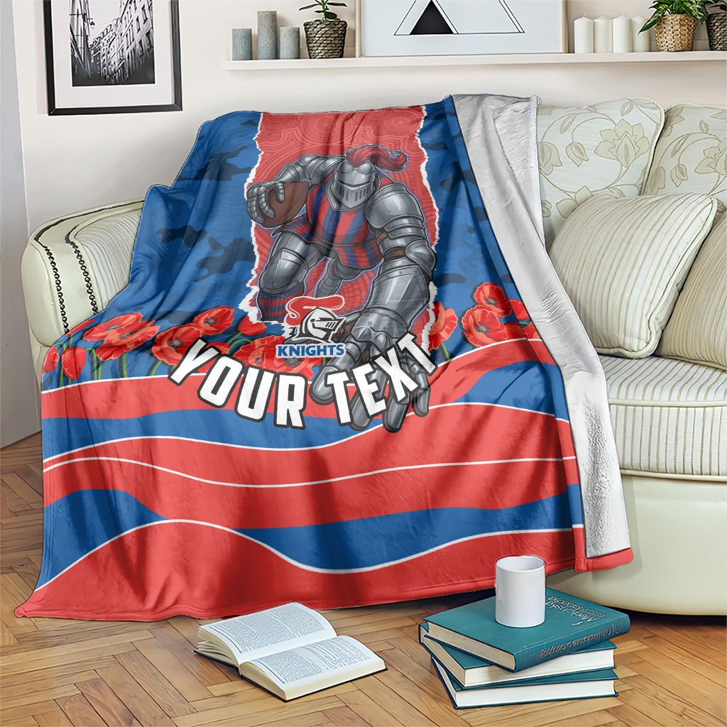 Personalized Newcastle Knights ANZAC Tribute Blanket Poppy Field Soldier Silhouette Aboriginal Rugby Mascot