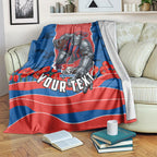 Personalized Newcastle Knights ANZAC Tribute Blanket Poppy Field Soldier Silhouette Aboriginal Rugby Mascot