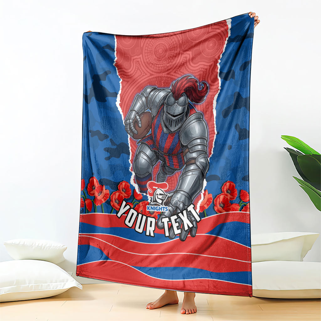 Personalized Newcastle Knights ANZAC Tribute Blanket Poppy Field Soldier Silhouette Aboriginal Rugby Mascot