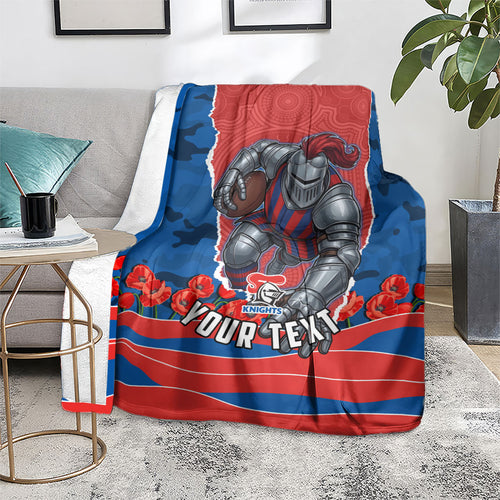 Personalized Newcastle Knights ANZAC Tribute Blanket Poppy Field Soldier Silhouette Aboriginal Rugby Mascot