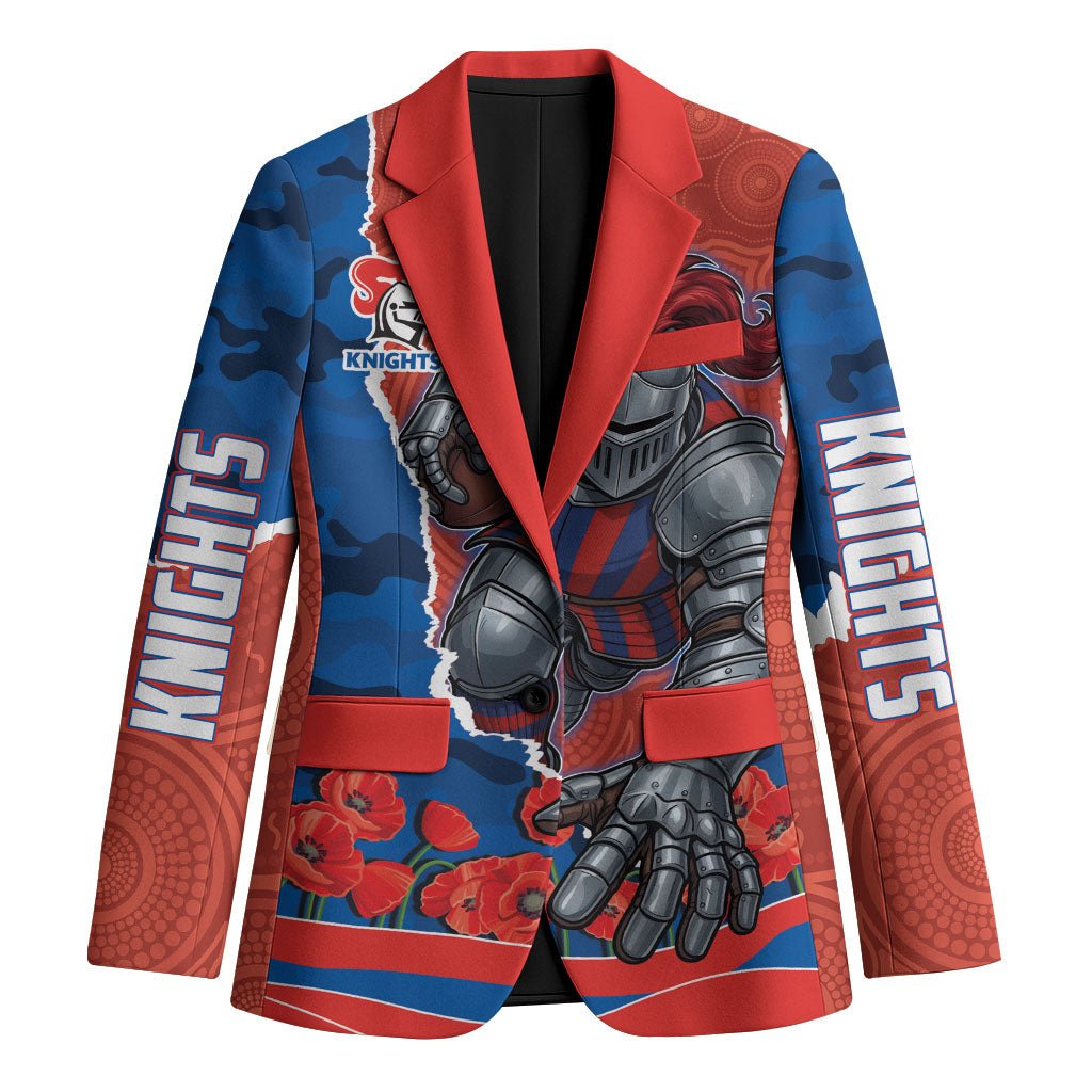 Personalized Newcastle Knights ANZAC Tribute Blazer Poppy Field Soldier Silhouette Aboriginal Rugby Mascot