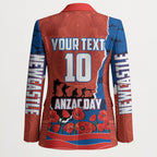 Personalized Newcastle Knights ANZAC Tribute Blazer Poppy Field Soldier Silhouette Aboriginal Rugby Mascot