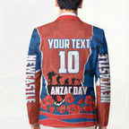 Personalized Newcastle Knights ANZAC Tribute Blazer Poppy Field Soldier Silhouette Aboriginal Rugby Mascot