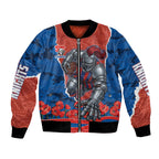 Personalized Newcastle Knights ANZAC Tribute Bomber Jacket Poppy Field Soldier Silhouette Aboriginal Rugby Mascot