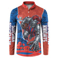 Personalized Newcastle Knights ANZAC Tribute Button Sweatshirt Poppy Field Soldier Silhouette Aboriginal Rugby Mascot