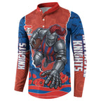 Personalized Newcastle Knights ANZAC Tribute Button Sweatshirt Poppy Field Soldier Silhouette Aboriginal Rugby Mascot