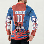 Personalized Newcastle Knights ANZAC Tribute Button Sweatshirt Poppy Field Soldier Silhouette Aboriginal Rugby Mascot