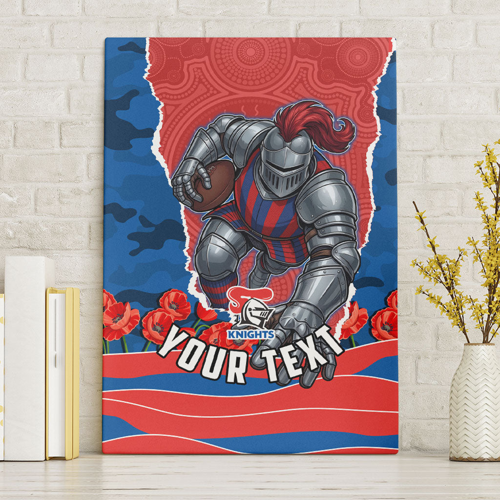 Personalized Newcastle Knights ANZAC Tribute Canvas Wall Art Poppy Field Soldier Silhouette Aboriginal Rugby Mascot