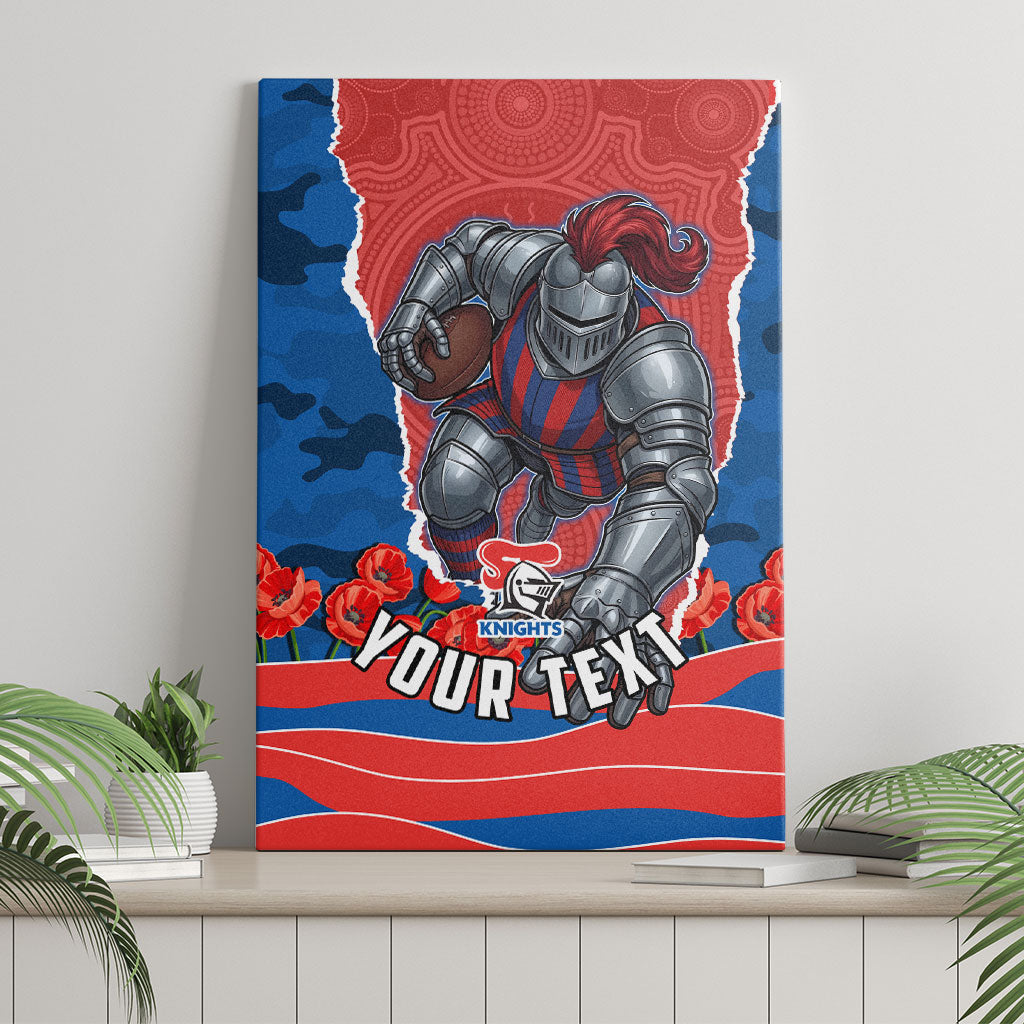 Personalized Newcastle Knights ANZAC Tribute Canvas Wall Art Poppy Field Soldier Silhouette Aboriginal Rugby Mascot
