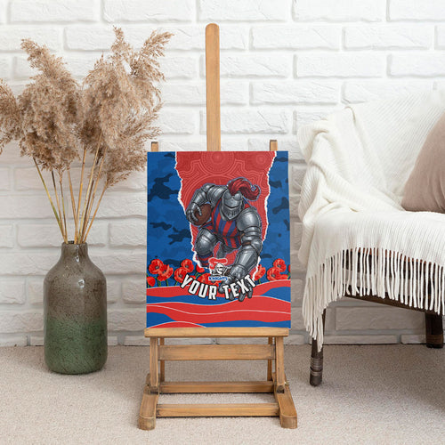 Personalized Newcastle Knights ANZAC Tribute Canvas Wall Art Poppy Field Soldier Silhouette Aboriginal Rugby Mascot